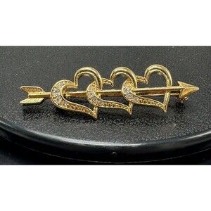 Avon Cupid Brooch Triple Heart Pin Costume Jewelry Arrow Love